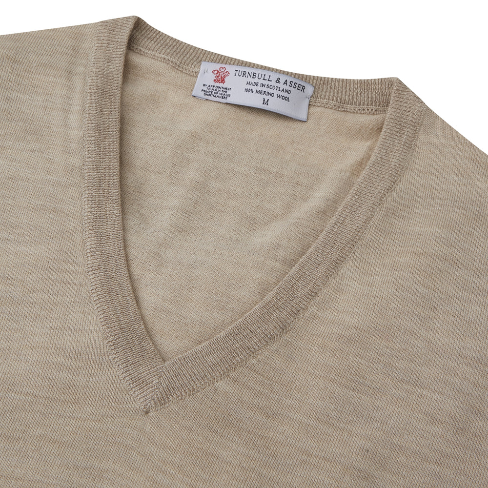 Camel Fine Merino V-Neck Jumper