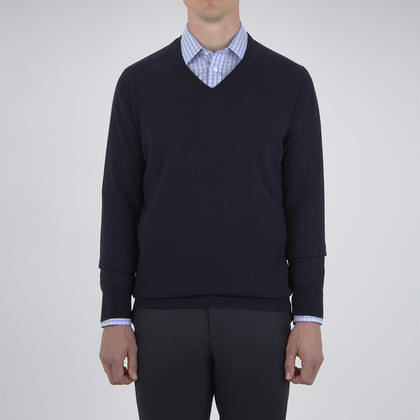 Indigo V-Neck Merino Wool Jumper