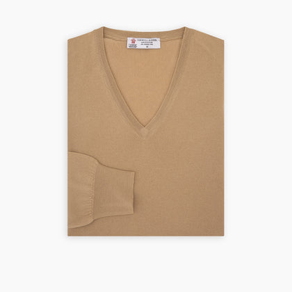 Camel  V-Neck Merino Wool Jumper Image 4