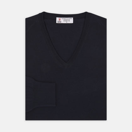 Indigo V-Neck Merino Wool Jumper
