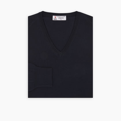Indigo V-Neck Merino Wool Jumper Image 4