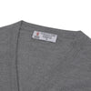 View 2 of product The Flannel Grey Merino Wool Cardigan by Turnbull & Asser features a light grey flannel finish, V-neck, ribbed cuffs, and button-up front—crafted for timeless style and comfort.