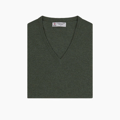 Green V-Neck Cashmere Slipover Image 3