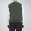 View 3 of product The Turnbull & Asser Green V-Neck Cashmere Slipover is neatly folded with the brand and size tag visible, displayed flat on a plain white background.