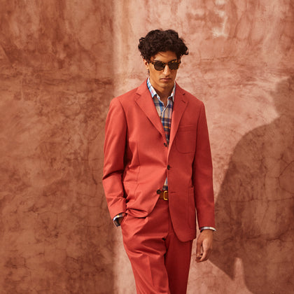Clay Red Cotton Twill Pleated Trousers Image 2
