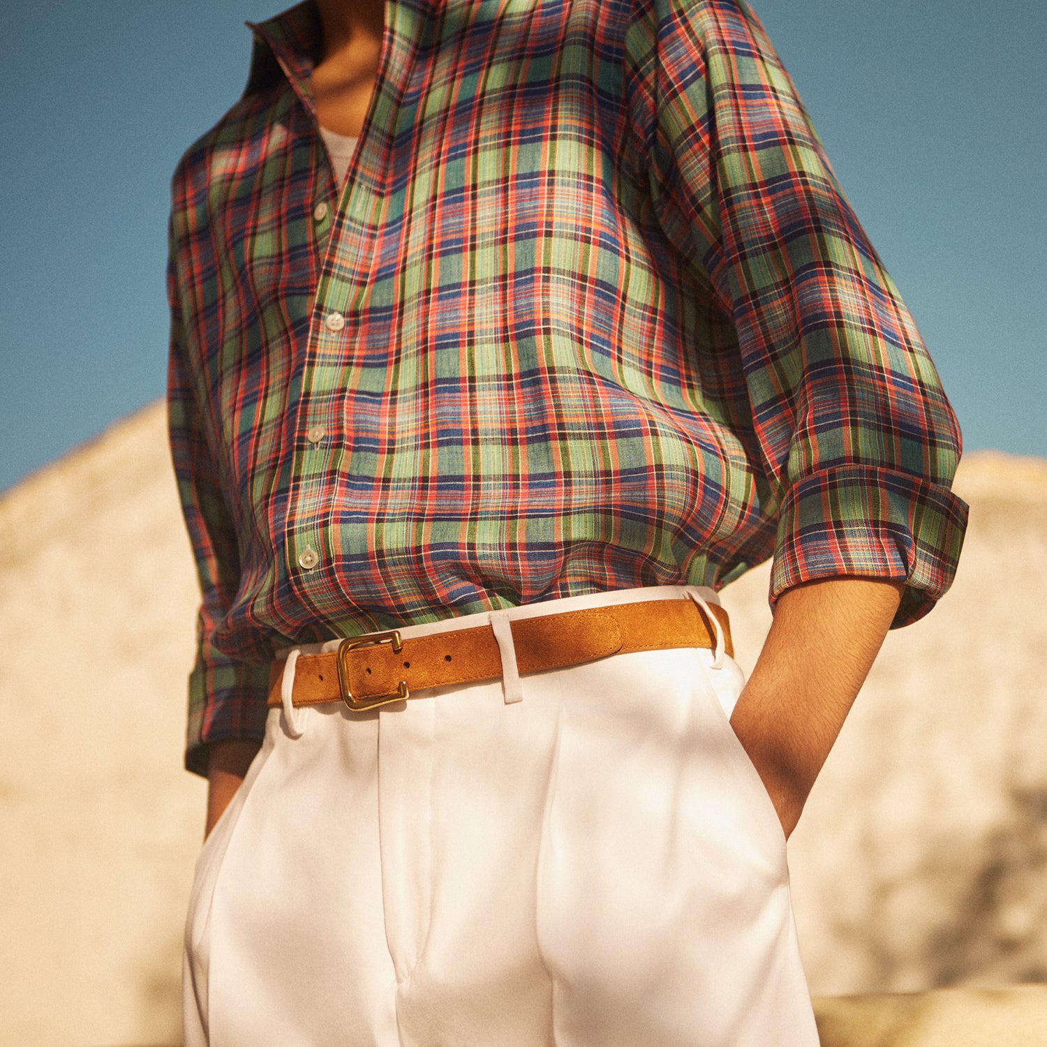 Image 2 of product White Cotton Pleated Trousers