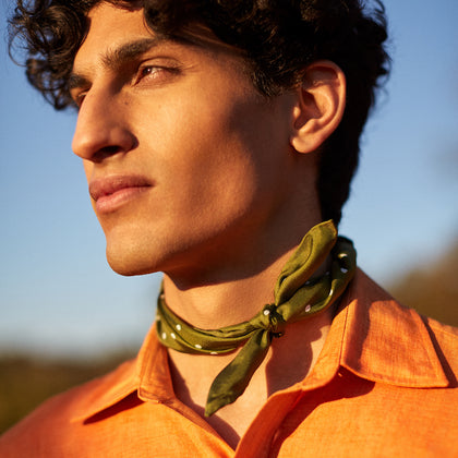 Orange Weekend Fit Long Sleeve Linen Shirt with Derby Collar and 1-Button Cuffs