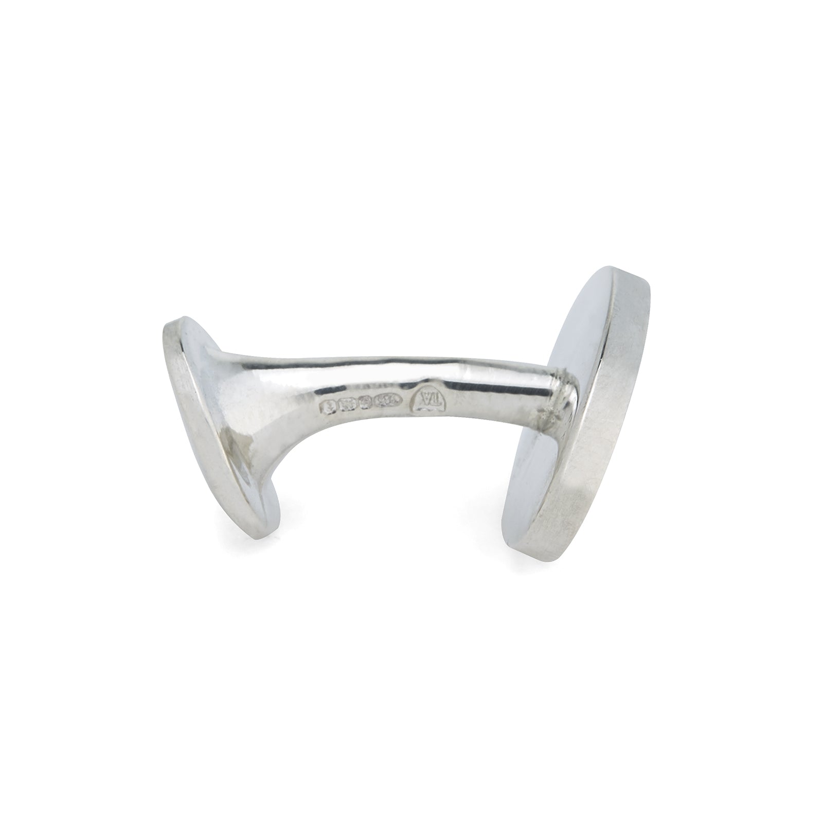 View 3 of product The Turnbull & Asser STERLING SILVER ART CUFFLINKS have oval faces with an engraved swirl pattern, finished elegantly against a plain white background.