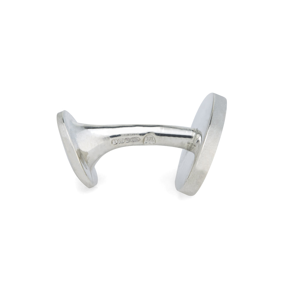 The Turnbull & Asser STERLING SILVER ART CUFFLINKS have oval faces with an engraved swirl pattern, finished elegantly against a plain white background.