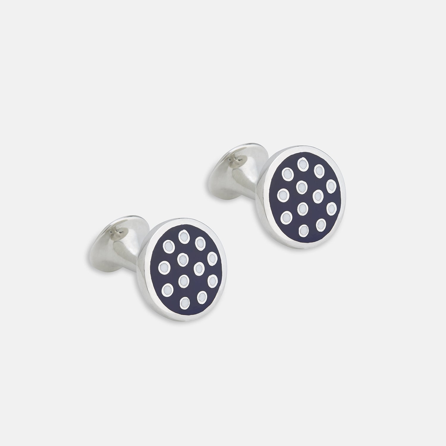 Spotted Navy Sterling Silver Enamelled Cufflinks