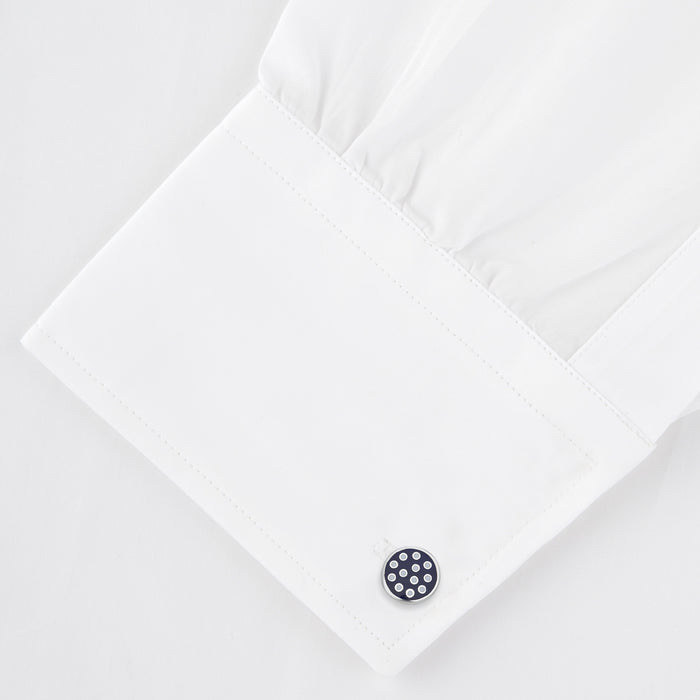 Spotted Navy and White Sterling Silver Enamelled Cufflinks Image 3