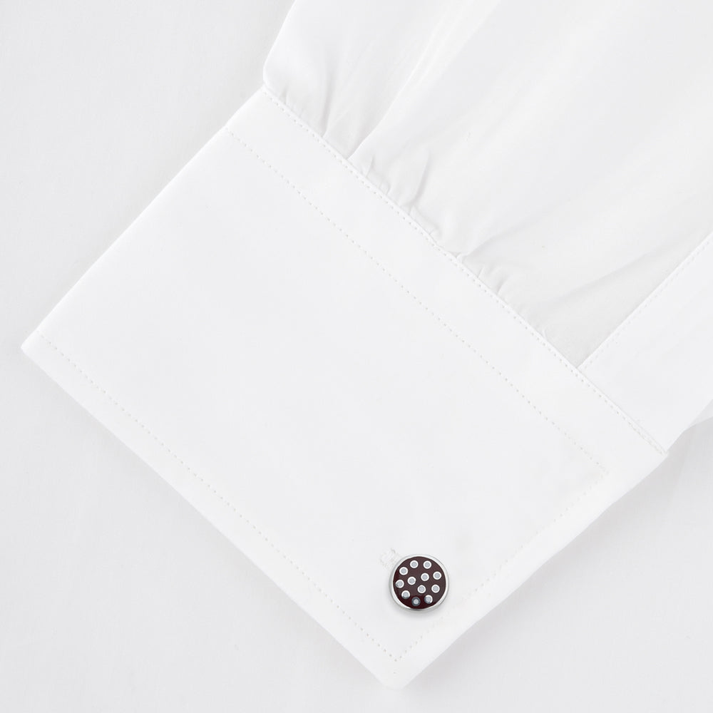 Spotted Burgundy and White Sterling Silver Enamelled Cufflinks