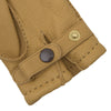 View 2 of product Turnbull & Asser Camel Deerskin Leather Gloves feature visible stitching and decorative lines on the back, shown against a white background to highlight their timeless casual style.