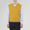 View 2 of product The Sunflower Yellow V-Neck Cashmere Slipover by Turnbull & Asser is neatly folded on a white background, showing the front and label—ideal for formal layering or as a versatile cashmere addition to your wardrobe.