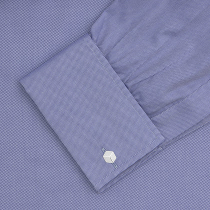 Blue Superfine Oxford Cotton Shirt with T&A Collar and Double Cuffs Image 3