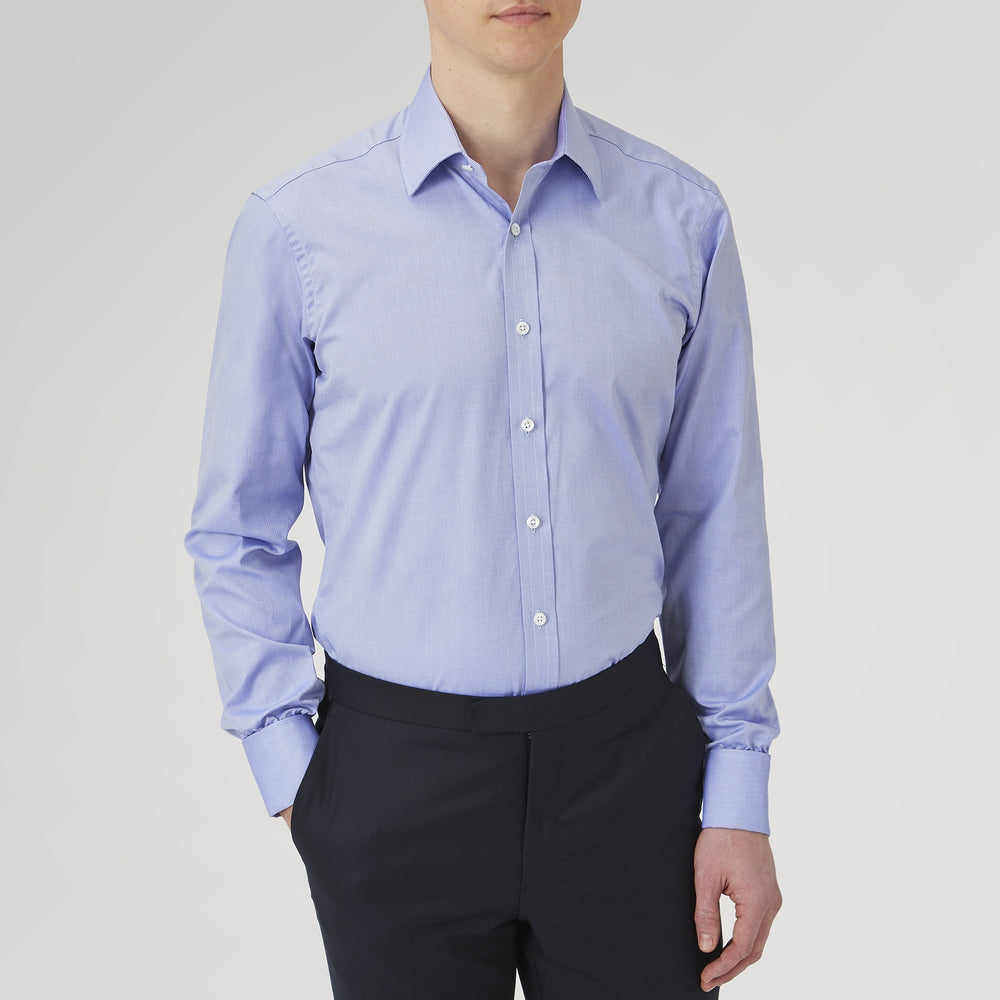 Blue Superfine Oxford Cotton Shirt with T&A Collar and Double Cuffs