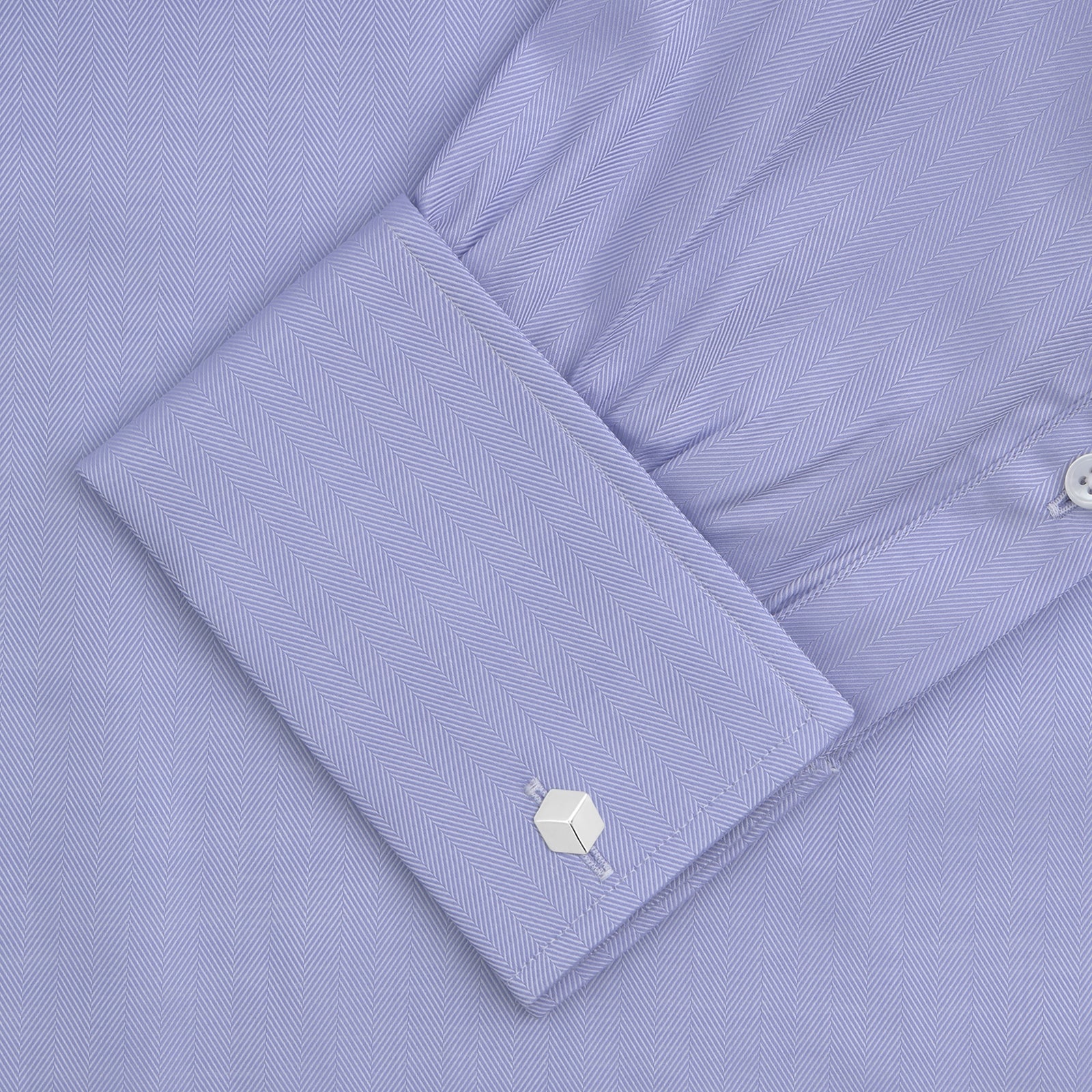 Light Blue Herringbone Sea Island Quality Cotton Shirt with T&A Collar and Double Cuffs