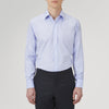 View 2 of product A Turnbull & Asser Light Blue Herringbone Sea Island Quality Cotton Shirt with T&A collar and double cuffs is neatly folded, label visible, and displayed against a plain white background.