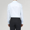 View 3 of product Turnbull & Asser's Tailored Fit Two-Fold 120 Light Blue Shirt features a classic Kent collar, white buttons, long sleeves with 2-button cuffs, and an inner collar label.