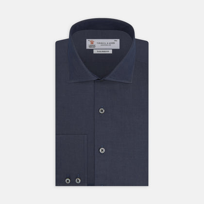 Tailored Fit Navy Cashmere Blend Shirt with Kent Collar and 2-Button Cuffs