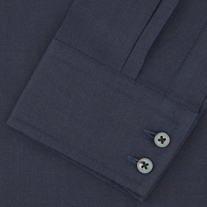 Tailored Fit Navy Cashmere Blend Shirt with Kent Collar and 2-Button Cuffs