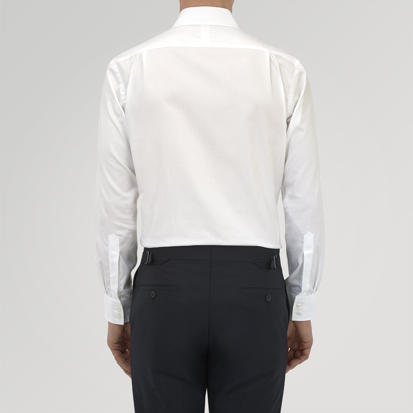 Tailored Fit White Royal Oxford Cotton Shirt with Kent Collar and 2-Button Cuffs