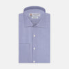 Tailored Fit Blue Fine Bengal Stripe Cotton Shirt with Kent Collar and Double Cuffs