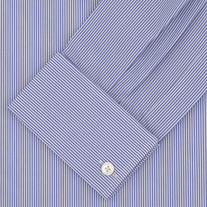 Tailored Fit Blue Fine Bengal Stripe Cotton Shirt with Kent Collar and Double Cuffs Image 3