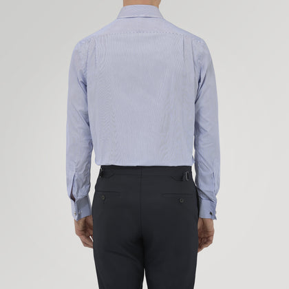 Tailored Fit Blue Fine Bengal Stripe Cotton Shirt with Kent Collar and Double Cuffs Image 2