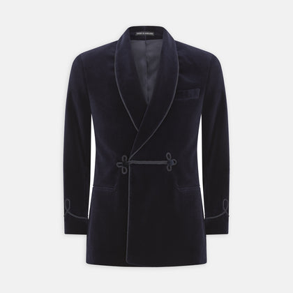 Navy Double Breasted Velvet Smoking Jacket