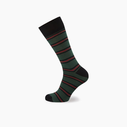 Forest Green, Black and Red Stripe Cotton Mix Short Socks Image 2