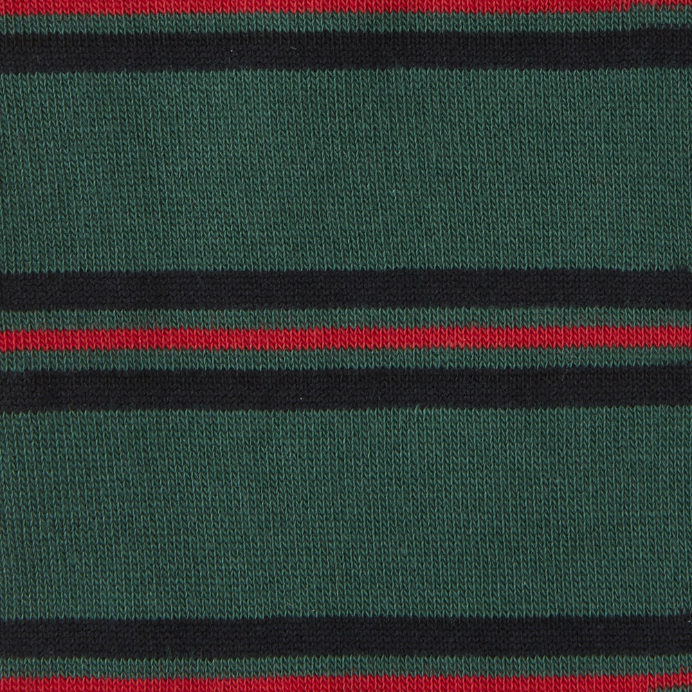 Forest Green, Black and Red Stripe Cotton Mix Short Socks