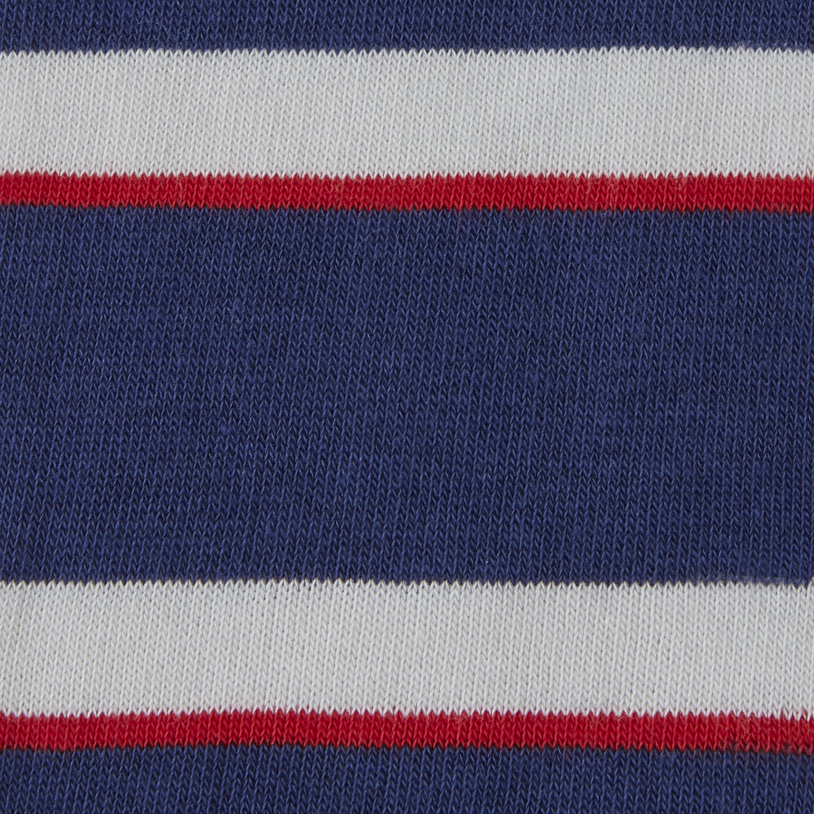 View 2 of product A Turnbull & Asser Navy, Red and White Stripe Cotton Mix Short Sock is shown on a white background, featuring thick white stripes with thin red lines. Made in Britain.