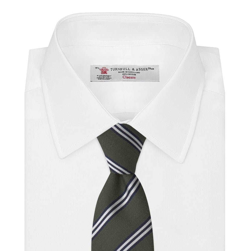 Dark Green Diagonal Stripe Cotton and Silk Tie
