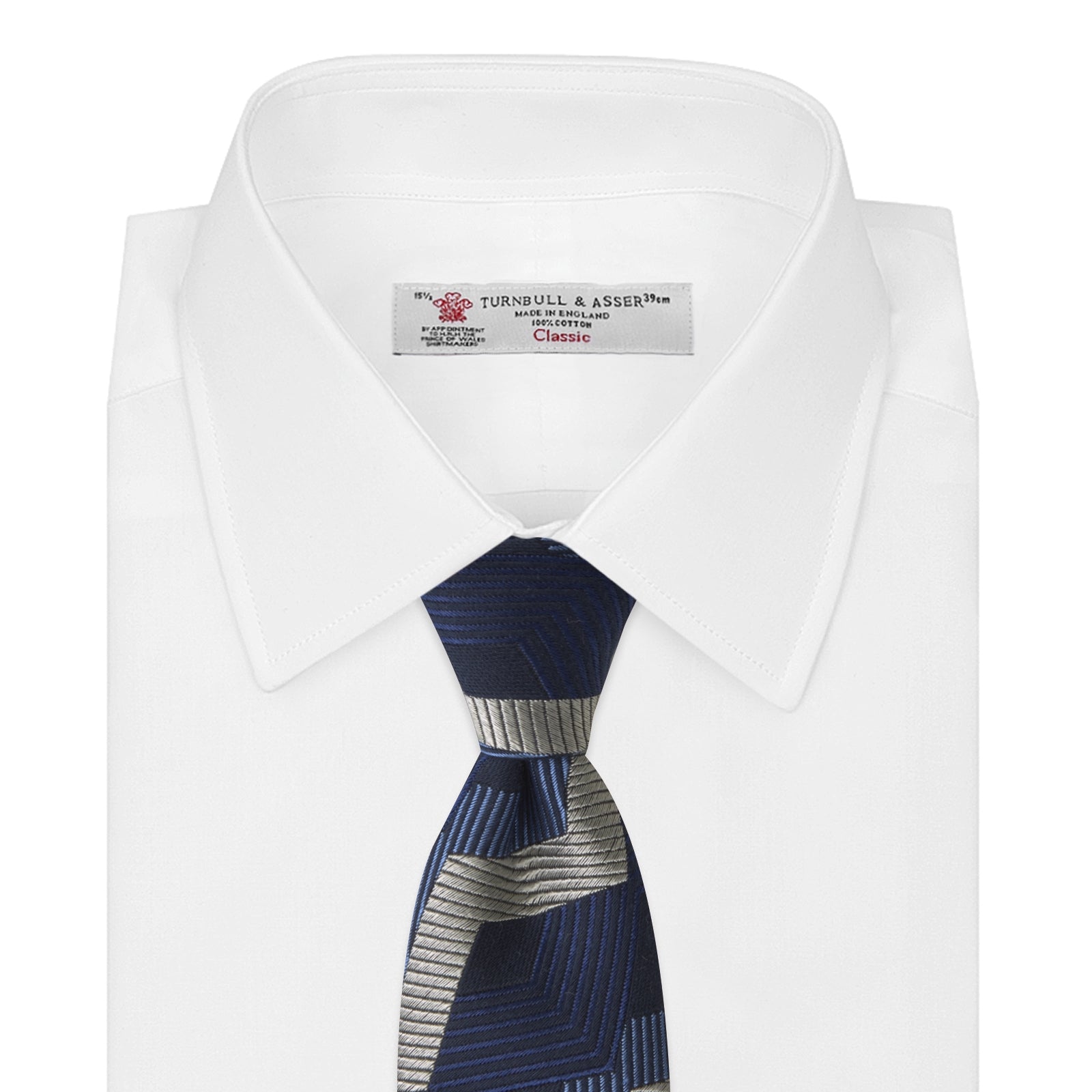 Navy and White Zig Zag Silk Tie