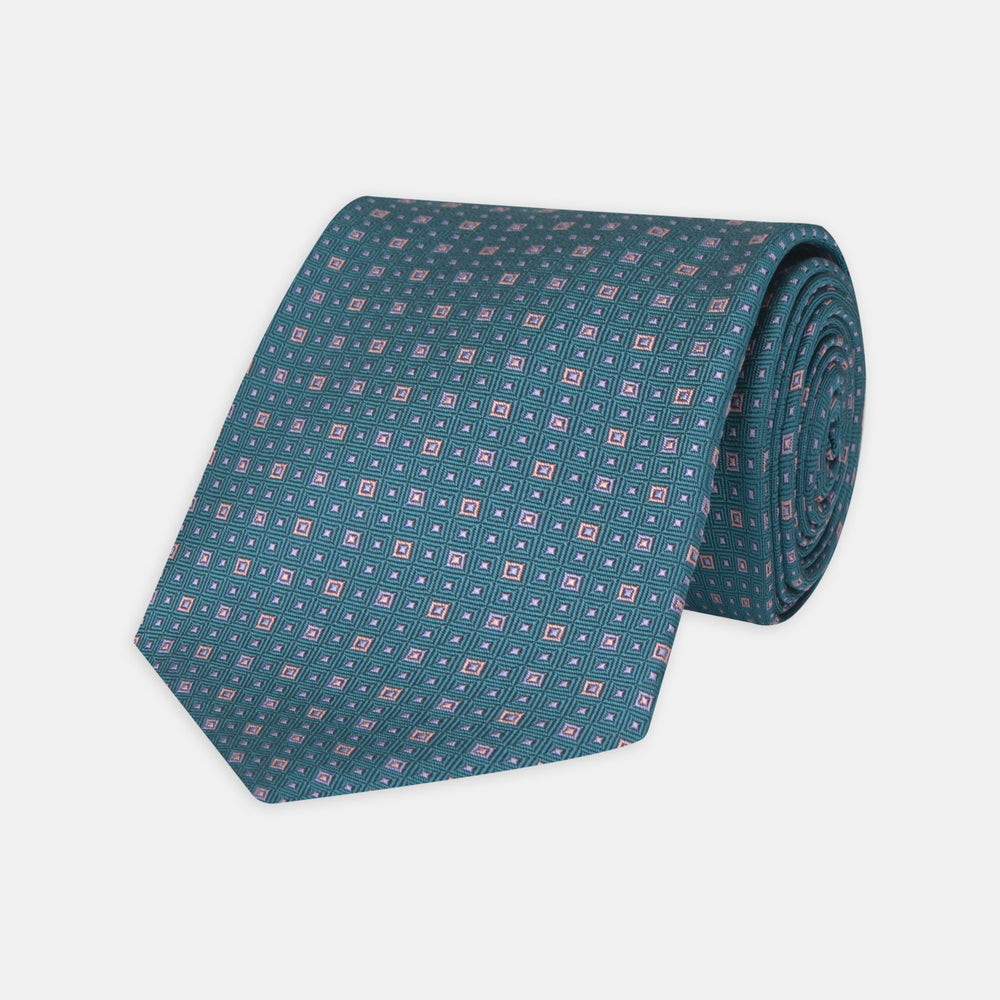 Turquoise and Pink Miniature Repeat Silk Tie