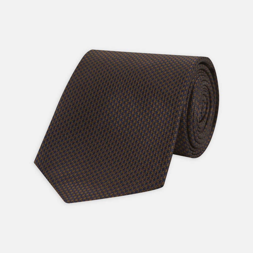 Navy and Brown Houndstooth Silk Tie