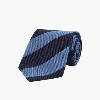 Navy and Blue Block Stripe Repp Silk Tie Image 4