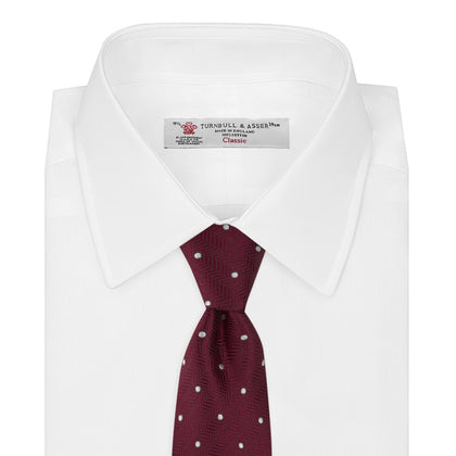 Burgundy and White Small Spot Herringbone Silk Tie Image 1