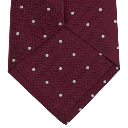Burgundy and White Small Spot Herringbone Silk Tie Image 3