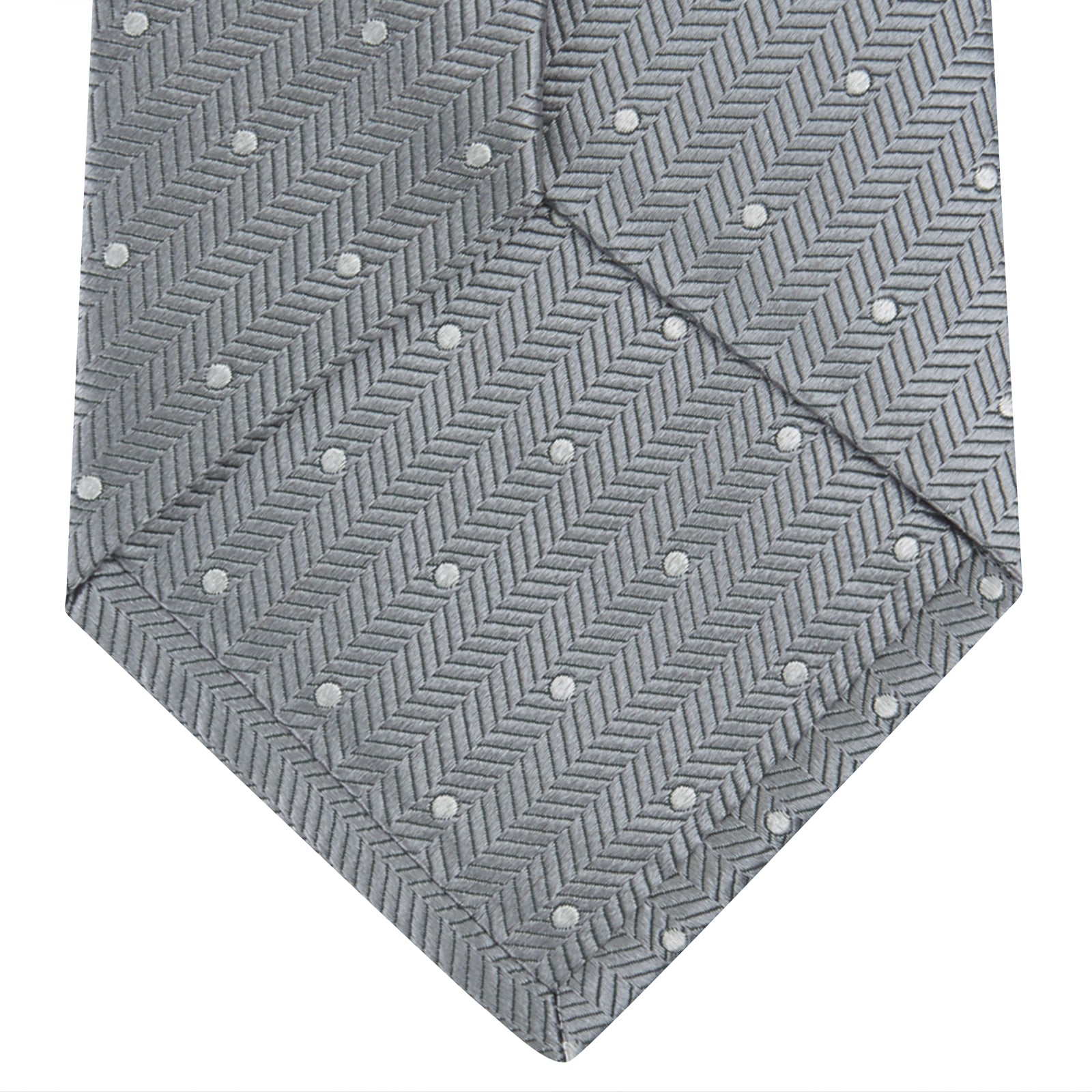 Grey and White Small Spot Herringbone Silk Tie