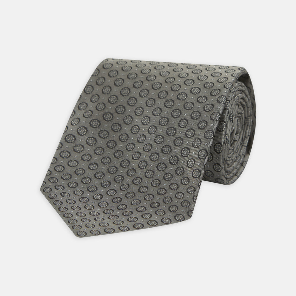 Grey Floral Spot Silk Tie