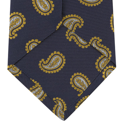 Navy and Gold Floating Paisley Silk Tie Image 3