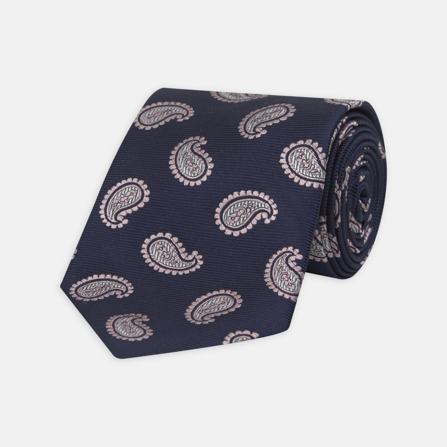 Navy and Light Pink Floating Paisley Silk Tie