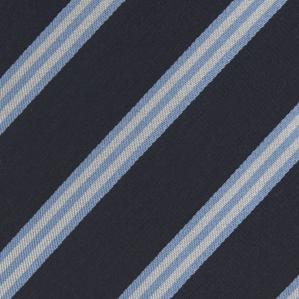 Navy, Sky Blue and White Multi Repp Stripe Silk Tie