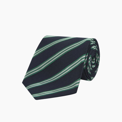 Navy, Green and White Multi Repp Stripe Silk Tie Image 4