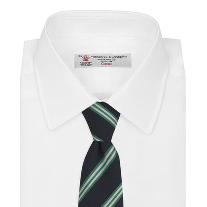 Navy, Green and White Multi Repp Stripe Silk Tie Image 1