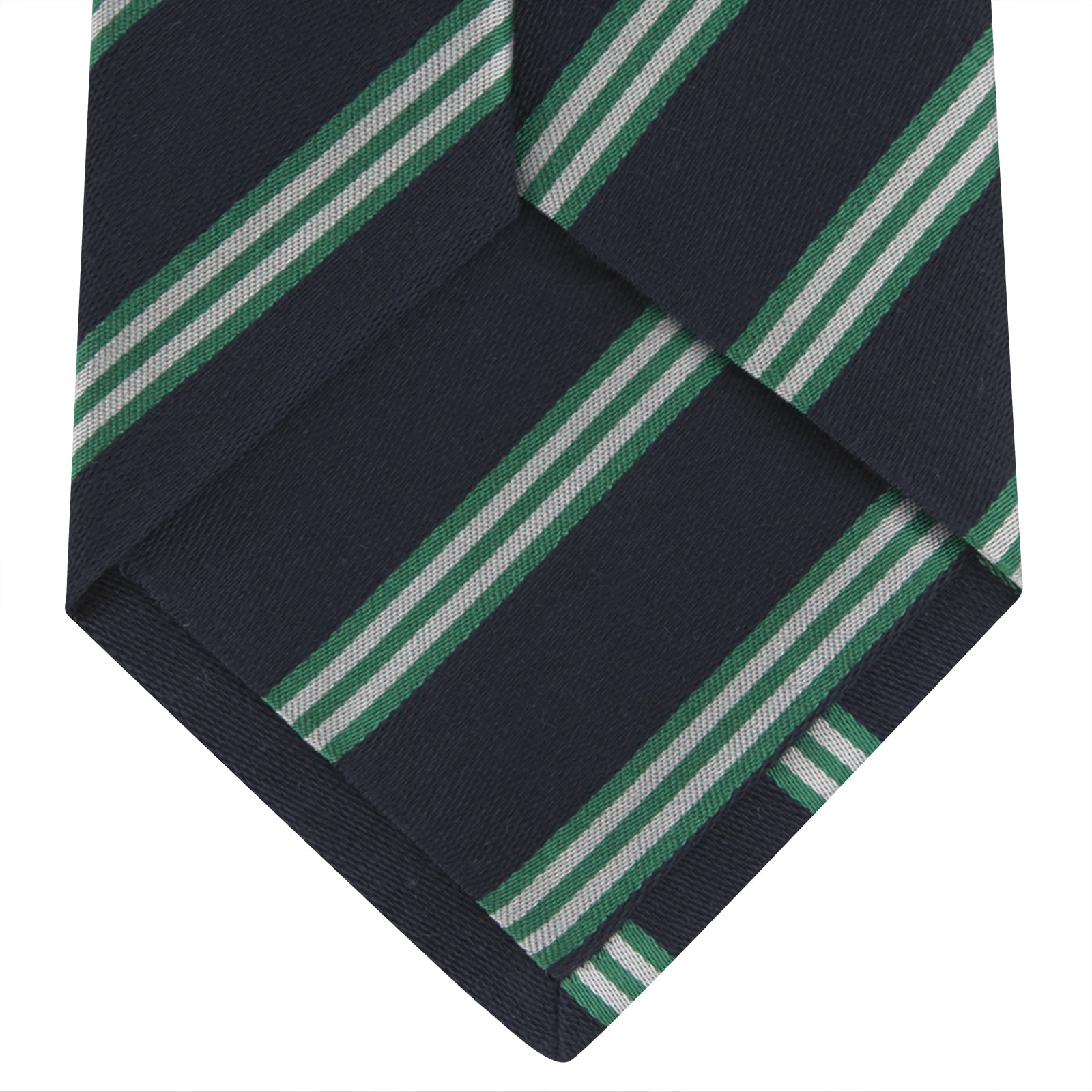 Navy, Green and White Multi Repp Stripe Silk Tie