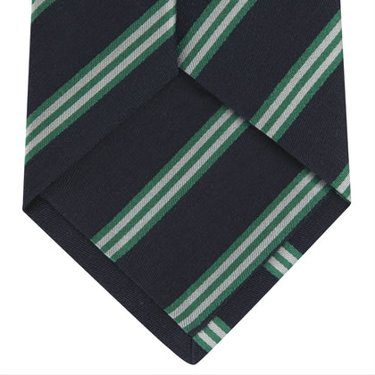 Navy, Green and White Multi Repp Stripe Silk Tie Image 3