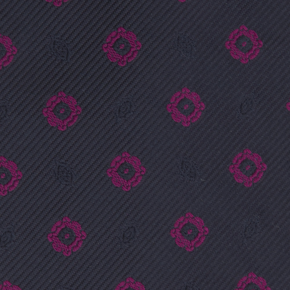 Navy and Dark Pink Emblem Spot Silk Tie